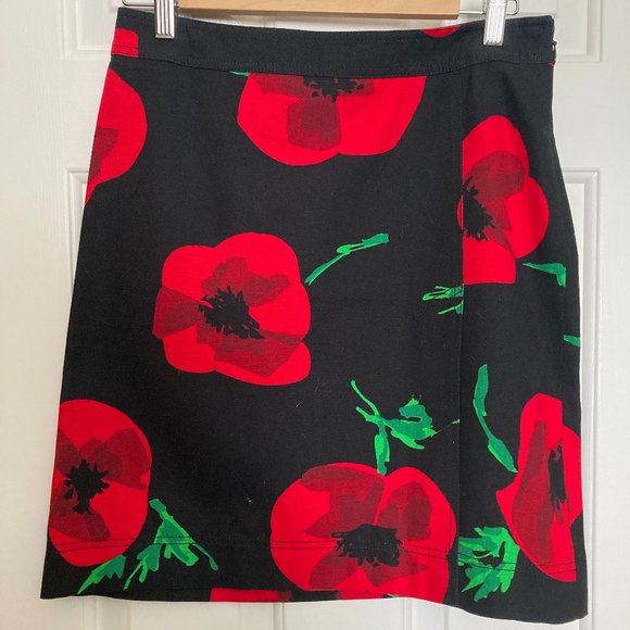 Vintage '00s Moschino Cheap and Chic Red Poppy Floral Skirt Size S - Picture 1 of 4